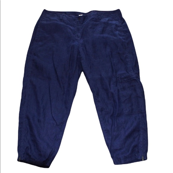 Eileen Fisher Organic Linen Cargo Cropped Jogger Blue Pants Large - Picture 2 of 8